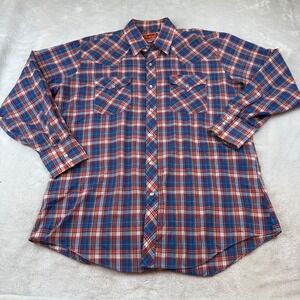 Ely Plains Mens Plaid Western Pearl Snap‎ Long Sleeve Shirt Size 16 1/2 33